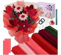 Kit Fleurs Fil Chenille (Cure-Pipes) 500 Pièces 6 Couleurs avec Accessoires Complets - Loisirs Créatifs DIY (Rouge)