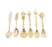 Kit fourchette cuillère à café Vintage Style Royal fourchette en métal sculpté cuillère à lait café accessoires café 6 pièces/ensemble(d'or)