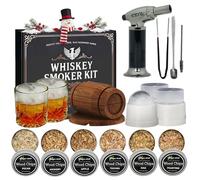 Kit fumoir à Whisky avec Torche - 6 Saveurs de copeaux de Bois, infuseur à Cocktail à l'ancienne avec 2 Verres et moules à Boules de Glace - Cadeaux de Whisky Bourbon pour Homme, Papa, Mari (sans