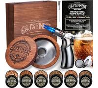 Kit fumoir à whisky | Kit fumoir à cocktail | Kit fumoir bourbon | Kit fumoir à l'ancienne avec torche à quatre flammes, 6 copeaux de bois et boîte en bois pour boissons à fumer | Cadeau de whisky