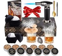 Kit fumoir à whisky - Kit fumoir à cocktail avec torche, 2 verres à whisky, 2 machines à glaçons et 6 saveurs de copeaux de bois - Fumoirs à l'ancienne - Ensemble de fumage de boissons bourbon -