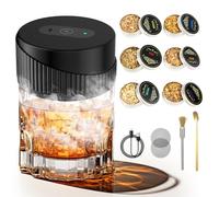Kit fumoir électrique pour cocktail, kit fumoir à whisky rechargeable USB-C, whisky à l'ancienne avec 6 copeaux de bois, accessoire à cocktail pour whisky et bourbon