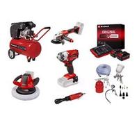Kit garage et atelier Einhell - Visseuse, meuleuse, polisseuse, compresseur + accessoires et batteries