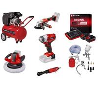 Kit garage et atelier - Visseuse, meuleuse, polisseuse, compresseur + accessoires et batteries
