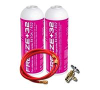 KIT Gaz Réfrigérant Organique Générique +32 (2 Bouteilles 350Gr + Vanne de Remplacement R32, R410A. + Tuyau de Charge) - Gaz de Climatisation de Voiture, Gaz R32 pour Climatisation, Réfrigérant R