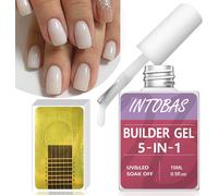 Kit Gel Construction Ongle Uv 5-En-1, Builder Gel Blanc Laiteux 15ml Avec 100pcs Chalbon Ongles, Gel Ongle Uv/Led Gel De Construction, Gel De Base Pour Extension Et Renforcement, Réparation