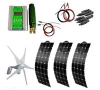 Kit générateur éolien-Solaire: 3 Panneaux solaires 100W, éolienne 400W et contrôleur Hybride for Camping-Car, Camping, Bateau, Caravane, Camping-Car