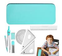 Kit Géométrie Math - 7 Pièces et Règle Ensemble | Outils Dessin Rapporteur avec Boîte Stockage Fer | Fournitures Scolaire pour Dessin Ingénierie et Art, Boîtier Incassable, Facile à T