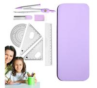 Kit Géométrie Math - 7 Pièces et Règle Ensemble | Outils Dessin Rapporteur avec Boîte Stockage Fer | Fournitures Scolaire pour Dessin Ingénierie et Art, Boîtier Incassable, Facile à T