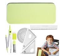 Kit Géométrie Math - 7 Pièces et Règle Ensemble | Outils Dessin Rapporteur avec Boîte Stockage Fer | Fournitures Scolaire pour Dessin Ingénierie et Art, Boîtier Incassable, Facile à T