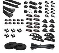 Kit Gestion Câbles, Gaine Caoutchouc, Kit Noir 9 pièces: 166 pièces | Fermeture éclair, Clips fixation, Optimisation d'espace, Pour informaticiens
