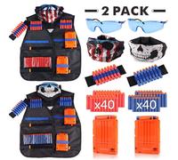 Kit Gilet Tactique pour Nerf - 2 Vestes avec 80 Fléchettes, 2 Clips, 4 Bracelets et 2 Lunettes, Accessoires pour N-Strike