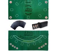 Kit Grand Tapis de Jeux de Cartes Poker Black Jack Double Face Feutrine 150 x 76 cm + 1 Jeu de Cartes Poker Tour de Magie PVC Noir