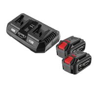 Kit GRAPHITE Energie+ : 2x batterie 4ah avec chargeur dual. Kit E+ : 58G004 x 2 (batterie Energy+ 18V, Li-Ion 4.0Ah) , 58G085 (chargeur Energy+, 2 x 3A)