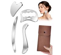Kit Gua Sha 4 en 1 en acier inoxydable, grattoir musculaire ergonomique | Gua Sha Corps pour jambes, dos, visage et cou, outil de massage complet contre les gonflements, pour le sport et la