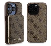 Guess Bundle Pack MagSafe 4G Metal Gold Logo - Ensemble étui + Power Bank 5000mAh MagSafe iPhone 15 Pro (marron)