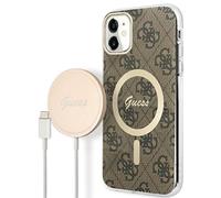 Kit Guess 4G Print MagSafe pour iPhone 11, marron