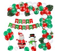 Kit Guirlande Arche 100pcs pour Noël - Bannière Joyeux Noël, Père Noël et Bonhomme de Neige, Ballons Feuille Vert Rouge Blanc, Confettis avec Bande de Décoration pour Fête