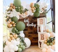 Kit Guirlande Ballon Vert Sauge, 126pcs Arche Ballon Vert Or Blanc, Ballons VertOlive Doré pour Fête Anniversaire, Baby Shower, Décoration Baptême Garçon Fille, Champêtre Mariage, Forêt Jungle