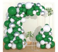 Kit guirlande de ballons, vert foncé, blanc, argenté, 117 ballons vert foncé, blanc, métallisé, pour animaux sauvages, anniversaire, jungle, football, vidéo, remise de diplôme, décoration de fête