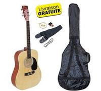 Guitare électrique Johnny Brook Kit Guitare Acoustique JB300 Couleur Naturel avec sacoche, la sangle, le médiator et les cordes JB300