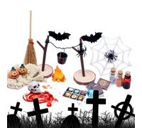 Kit Halloween Dollhousee - Scène Miniature ABS - Crâne de - Têtes légères - Figurine de Chauve-Souris - Jouet d'horreur - Mini Halloween Garden Landscape Dollhousee Accessoires pour Un