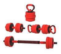 Kit Haltères 4-en-1 20kg, Convertible en Kettlebell, Barres et Poignées de Pompe, Rouge