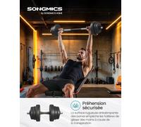 Kit Haltères Musculation 2-en-1, 2 x 10 kg, Poids Réglable, avec Barre d’Extension Supplémentaire en Acier, Noir d'Encre noir