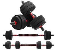 HomCom Kit haltères musculation 2-en-1 – Lot 2, 25 kg réglables, barres incluses, HDPE Noir/Rouge