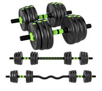Kit haltères musculation - SPORTNOW - 20 kg - 3 en 1 - poids réglable - avec barre d'extension, poignée antidérapante - vert et noir