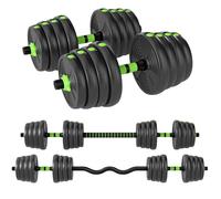 SPORTNOW Kit haltères musculation haltères réglables 30 kg 3 en 1, ensemble de poids réglable avec barre d'extension, poignée antidérapante, revêtement plastique, fitnesse, musculation, vert et noir