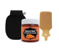 Kit Hammam Marocain : Savon Noir à la Carotte 200g + Gant Kessa + Pierre Ponce - Exfoliation & Soin Éclat du Corps