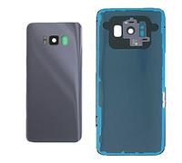 (KIT) Housse de batterie + double face + lentille compatible avec Samsung Galaxy S8 G950 G950F Remplacement en verre arrière coque arrière autocollant + objectif camera (gris)
