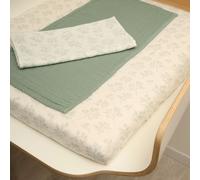 Kit Housse de matelas à langer Noga et Pago Pearl Blossom + lot de 2 langes Pearl Blossom & Lichen