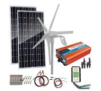 Kit Hybride d'énergie Solaire éolienne, système Hors réseau Domestique for Charger Une Batterie 12 V 24 V : générateur de Turbine 400 W + Panneau monocristallin 500 W + Accessoire 1000 W.(600w)