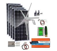 Kit Hybride d'énergie Solaire éolienne, système Hors réseau Domestique for Charger Une Batterie 12 V 24 V : générateur de Turbine 400 W + Panneau monocristallin 500 W + Accessoire 1000 W.(900w)