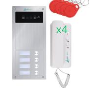 Kit interphone Audio 2 Fils pour immeuble - Anti-vandalisme avec Lecteur RFID - Kit Complet avec combinés et Alimentation - Installation encastrée ou en Surface - Très Facile à Installer