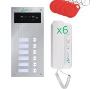 Kit interphone Audio 2 Fils pour immeuble - Anti-vandalisme avec Lecteur RFID - Kit Complet avec combinés et Alimentation - Installation encastrée ou en Surface - Très Facile à Installer