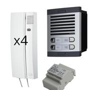 Kit interphone audio analogique 4+n pour immeuble - Complet avec plaque de rue, combinés, boîte d’encastrement et alimentation - Haute qualité