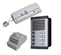 Kit interphone audio analogique 4+n pour immeuble - Complet avec plaque de rue, combinés, boîte d’encastrement et alimentation - Haute qualité