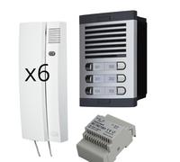 Kit interphone audio analogique 4+n pour immeuble - Complet avec plaque de rue, combinés, boîte d’encastrement et alimentation - Haute qualité