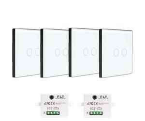 KIT interrupteur sans fil - 4 Télécommande murale DOUBLE ALLUMAGE + 2 Mini récepteur encastrable - Va et vient sans travaux - Commande à distance Tactile - Commutateur radio RF 433 mhz