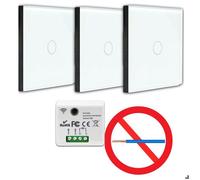 Kit interrupteur sans fil sans neutre, Voyant nocturne fluorescent, 3 boutons tactile + 1 relais radio encastrable neutre non