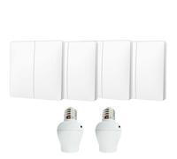 Kit interrupteur va-et-vient sans fil et sans pile prêt à poser - 4 bouton poussoirs double allumage + 2 douille à vis récepteur