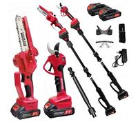 Kit Jardin 4-en-1 - Scie Télescopique 21V Brushless + Cisaille Électrique, Perche Rotative 180°, 2 Batteries 2000mAh, Léger