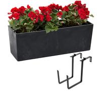 Kit jardinière avec pot de fleurs Aspect béton noir 56x19 H19,5cm + support métal noir