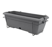 Kit Jardiniere Avec Support En Métal Et Plateau Intégré - Garden Id Teramo - Noir-Anth 50 Cm - Effet De Pierre - Recyclé/Recyclable
