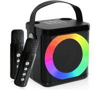 Kit Karaoké Portable Bluetooth avec 2 Micros Sans Fil, Enceinte Hi-Fi, LED, USB/TF/AUX, Pour Adultes & Enfants
