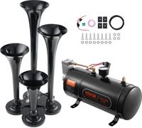 VEVOR Kit de Klaxon 4 Trompettes 150 dB Klaxon de Voiture avec Compresseur d'Air 90-120 psi Réservoir d'Air 3 L Avertisseur Sonore Pneumatique Universel pour Tout Véhicules 12 V Trains Bateaux Auto