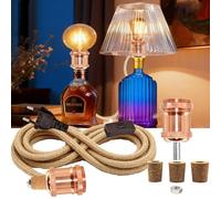 Kit Lampe Bouteille, Cuivre Rosé Support de Lampe de Bouteille, Adaptateur de Lampe E26, Corde de Chanvre 240cm, Douille E27 avec Interrupteur et Cable, 3 Tailles de Bouchons,pas D'ampoule Abat-jour